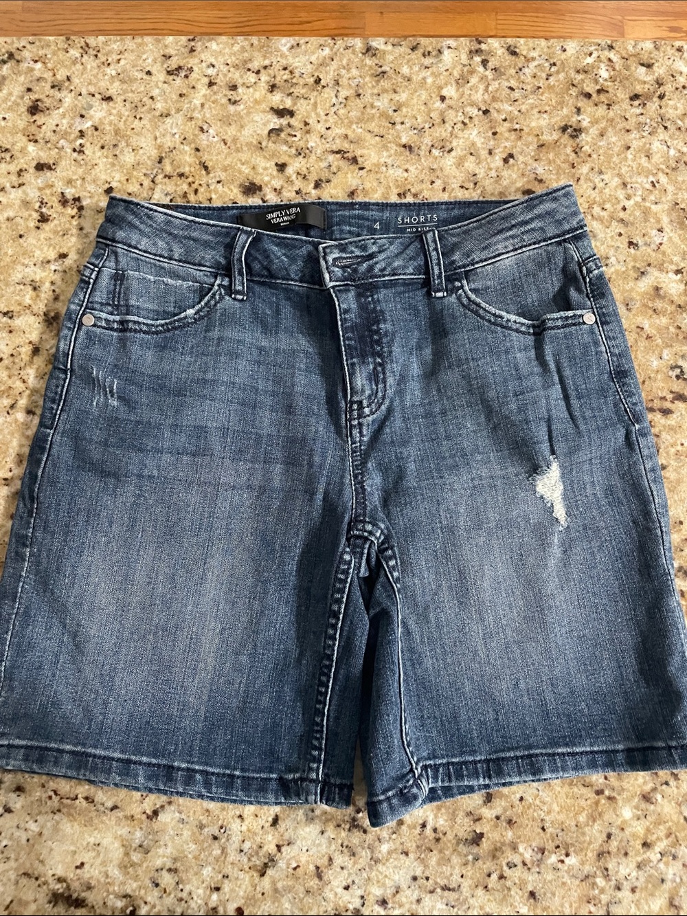 Simply Vera Vera Wang Distressed Mid-Blue Denim Shorts